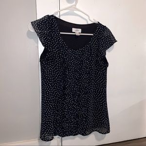 Polka Dot Ruffle Front Flutter Sleeve Blouse